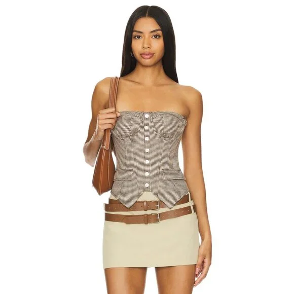 GUIZIO Edith Corset in Cafe Medium New Womens Sleeveless Tank Top